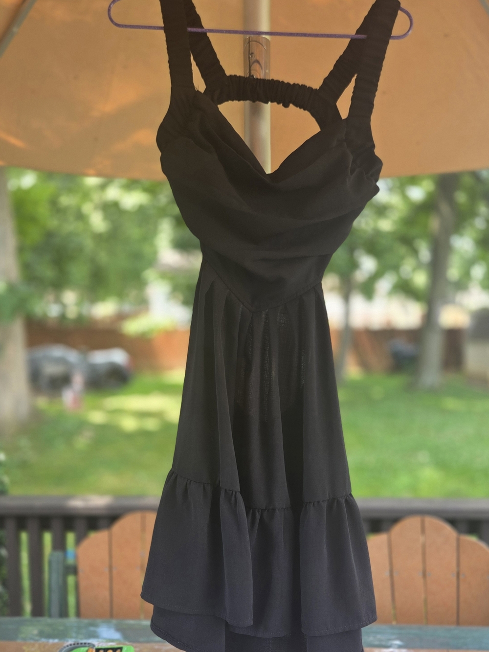 SHEIN Black Tiered Mini Dress with Ruched Straps